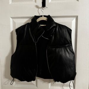Black Leather-Look Puffer Vest